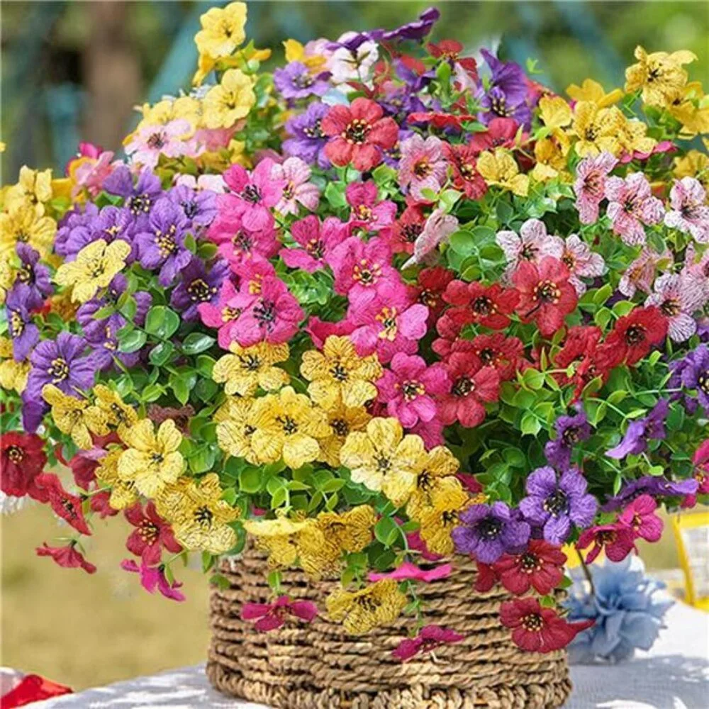 Artificial Outdoor Flowers 20 Bundles UV Resistant Faux Plants Porch Decor